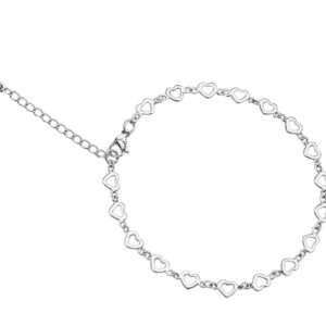 Tobillera con dijes de corazones calados plateado en acero