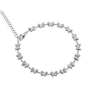 Tobillera con dijes de mariposas plateada en acero