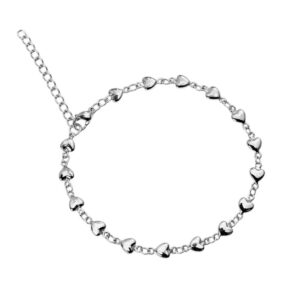 Tobillera con dijes de corazones plateada en acero