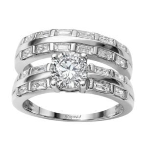 Anillo jacket con circonia central 6mm y circonias baguette plata