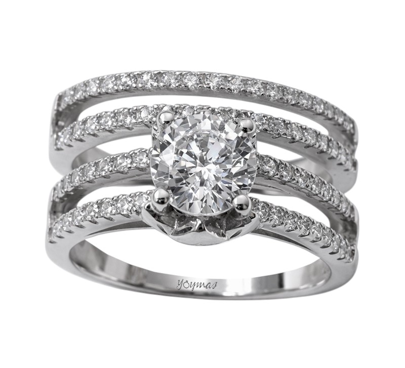 Anillo jacket cuerpo calado con circonias plata