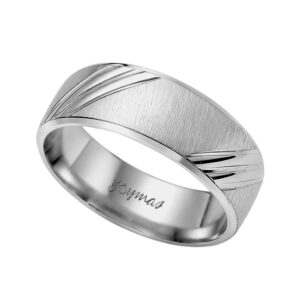 Argolla diamantada con 3 líneas inclinadas ancho 5.5mm plata