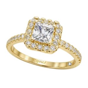 Anillo de compromiso con circonia cuadrada y halo de circonias 10K