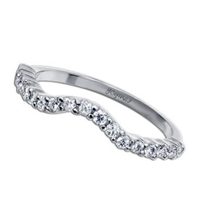 Argolla matrimonial en forma de arco con estrías y circonias plata