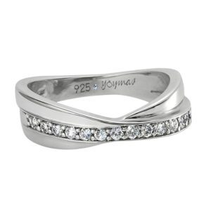 Argolla matrimonial de liston cruzada con circonias plata