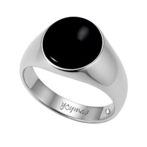 Anillo casual de piedra onix redonda plana plata