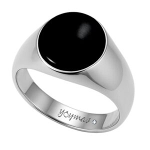 Anillo casual de piedra onix redonda plana plata