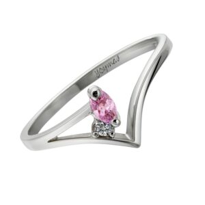 Anillo casual con montura en V con circonias plata