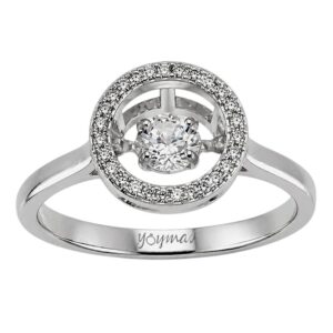 Anillo con circonia flotante al centro y halo de circonias plata