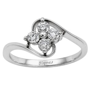 Anillo diseño flor 4 pétalos con circonias plata