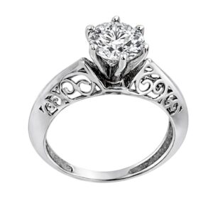 Anillo con circonia cuerpo calado perfil "V" plata