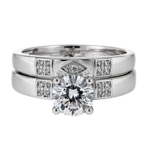 Anillo jacket con circonias en cuadros plata