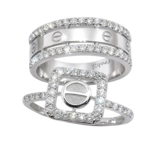 Anillo jacket diseño boton con circonias plata