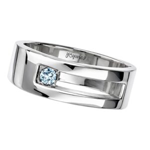 Argolla diseño canal al centro con circonia en una esquina plata