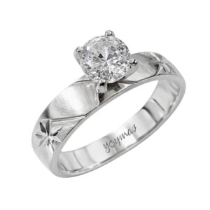 Anillo con circonia y diamantado de estrellas plata