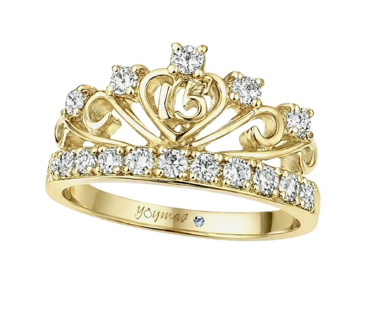 Anillo de corona de 15 años con circonias oro 10K