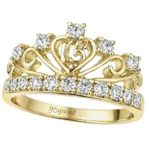 Anillo de corona de 15 años con circonias oro 10K