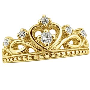 Anillo de corona corazón calado con circonias oro 10K