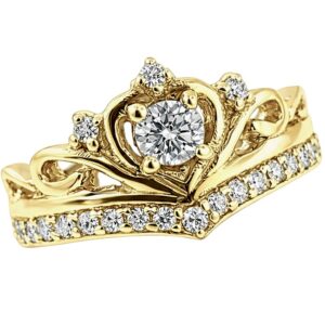 Anillo de corona en forma de "V" con circonias 10K