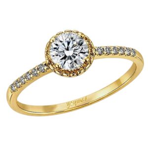 Anillo con circoias y halo miligraneado oro 10K