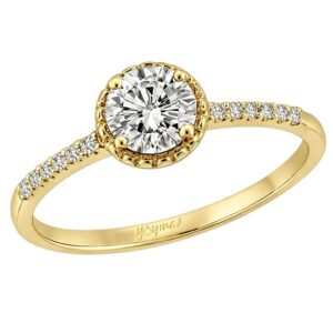 Anillo con circonia central y halo miligraneado oro 10K