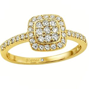 Anillo corte almohada con roseton de circonias oro 10K