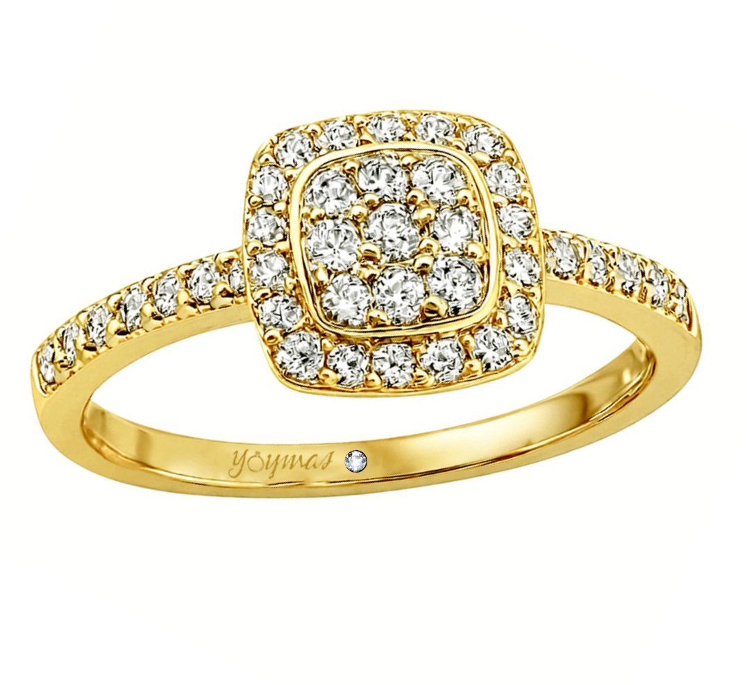 Anillo corte almohada con roseton de circonias oro 10K