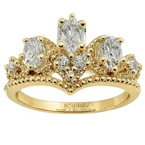 Anillo tipo corona en forma de "V" con circonias oro 10K