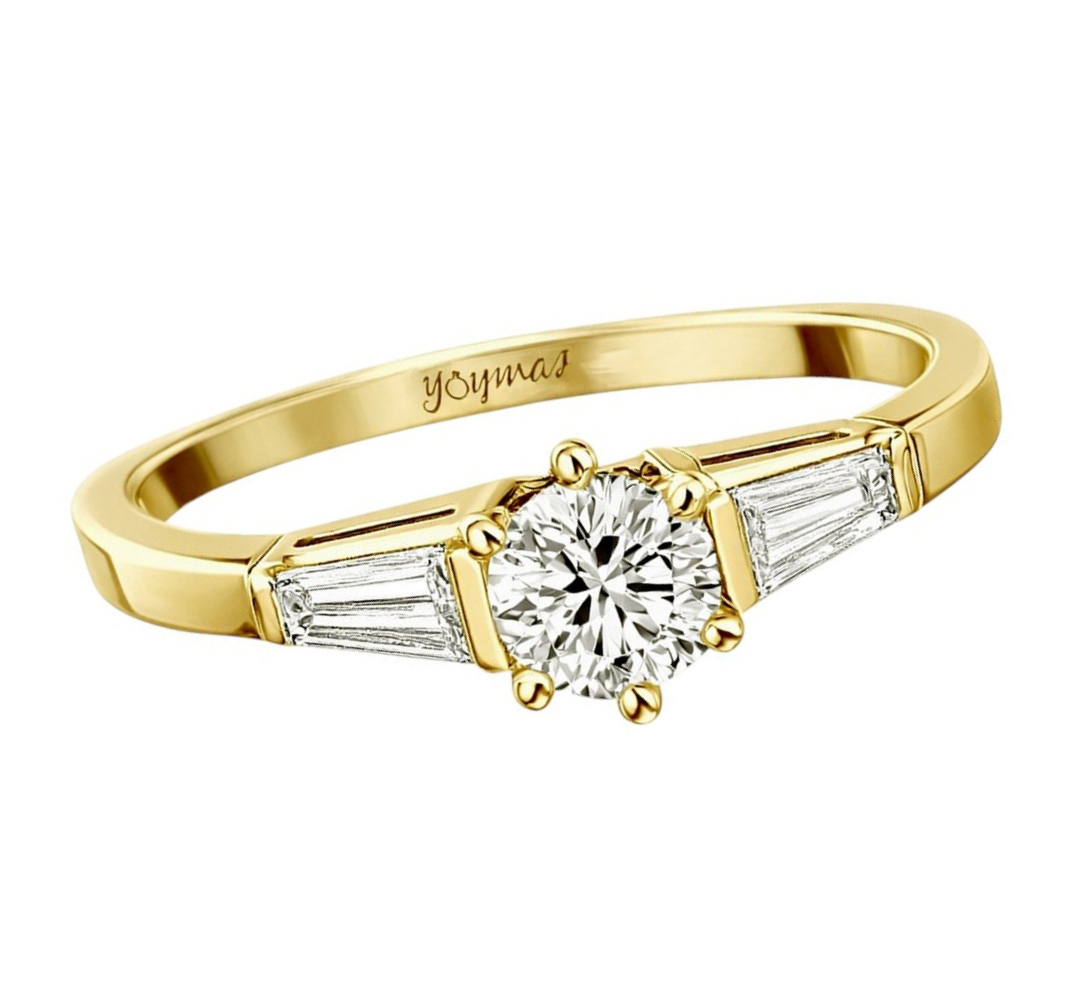 Anillo con circonia y baguete ahusada oro 10K