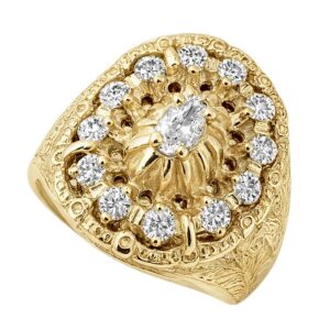 Anillo Tapojo con circonia ovalada y laterales floreados oro 10K