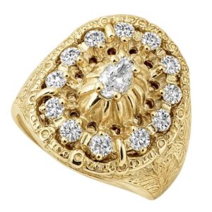 Anillo Tapojo con circonia ovalada y laterales floreados oro 10K