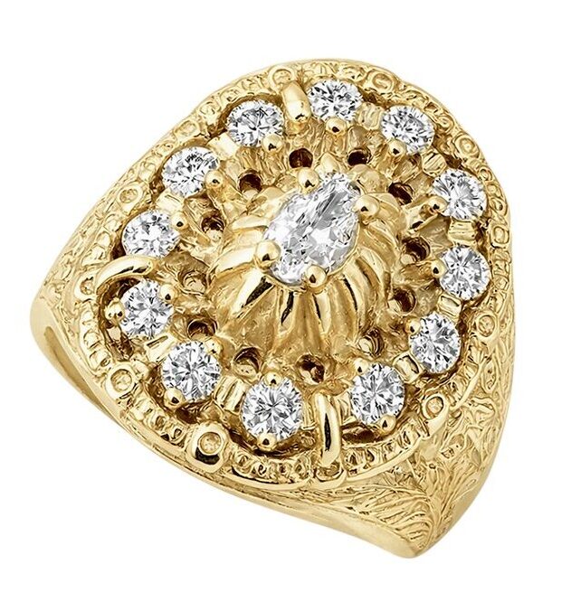 Anillo Tapojo con circonia ovalada y laterales floreados oro 10K