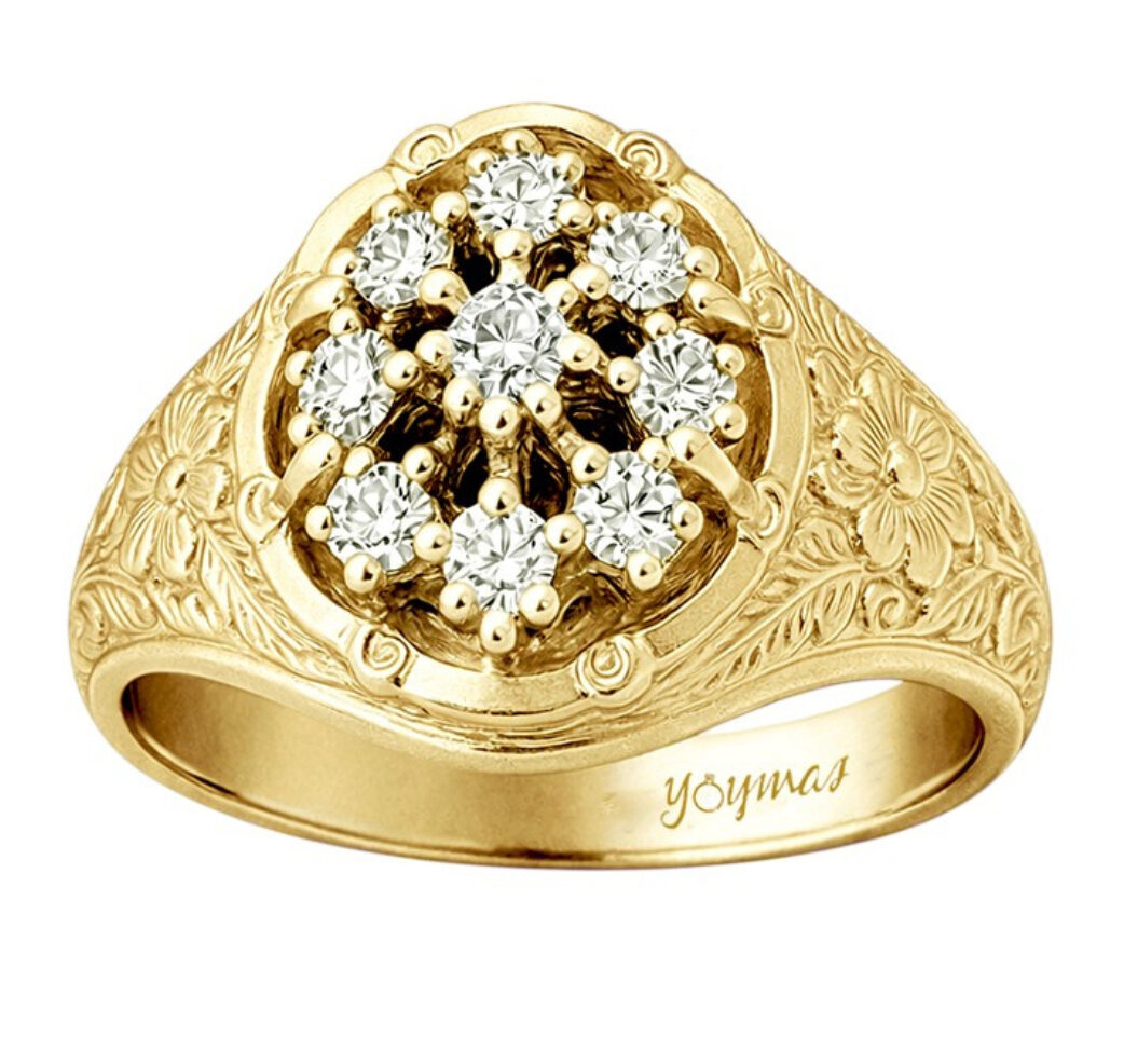 Anillo Tapojo con circonias y laterales florales oro 10K