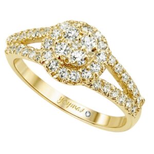 Anillo de roseton con halo de circonias oro 10K