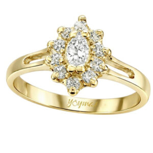 Anillo con circonia marquesa y halo de circonias oro 10K