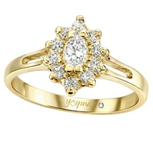 Anillo con circonia marquesa y halo de circonias oro 10K