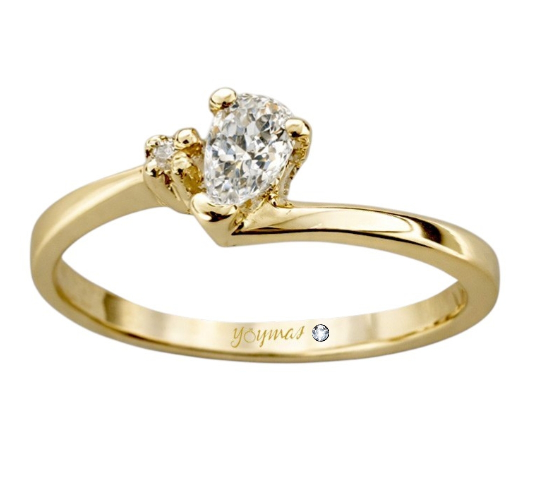 Anillo con circonia de gota montura encontrada oro 10K