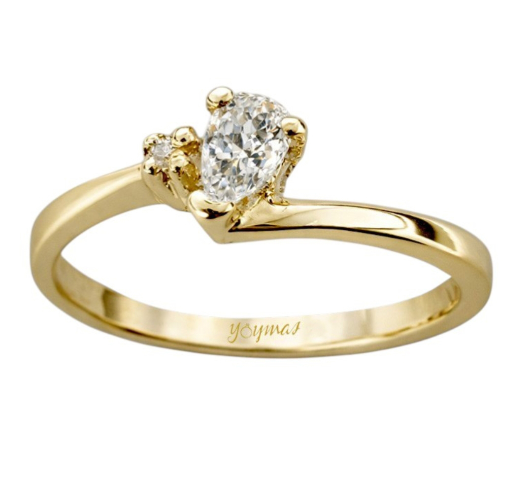 Anillo con circonia de gota montura encontrada oro 10K