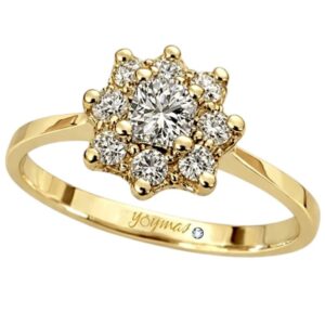 Anillo con circonia cuadrada y halo de circonias oro 10K