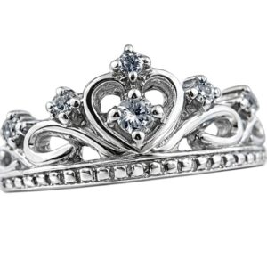Anillo de corona corazón calado con circonias plata