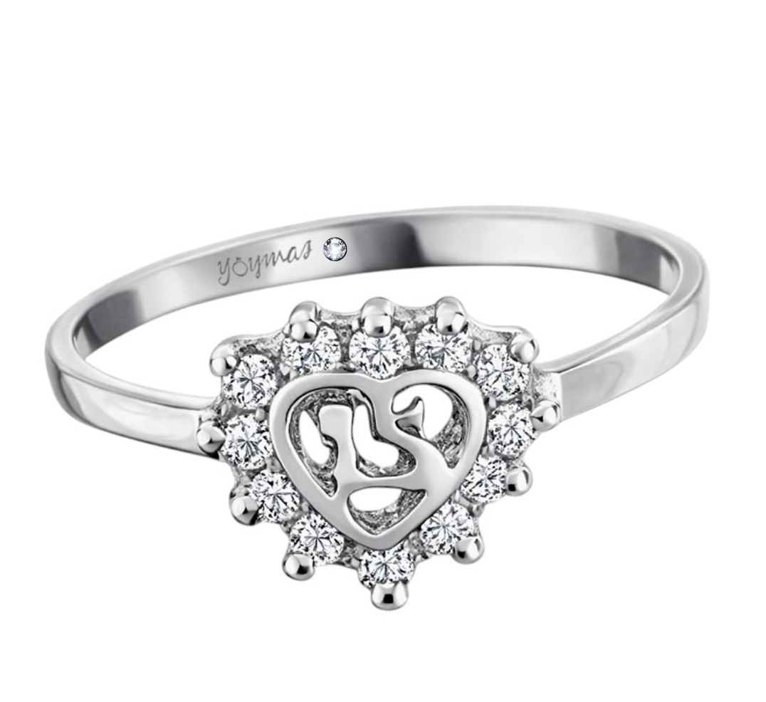 Anillo de corazón #15 años con circonias plata
