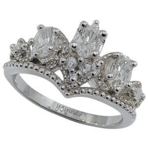 Anillo tipo corona en forma de «V» con circonias plata