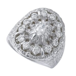 Anillo Tapojo con circonia ovalada y laterales floreados plata