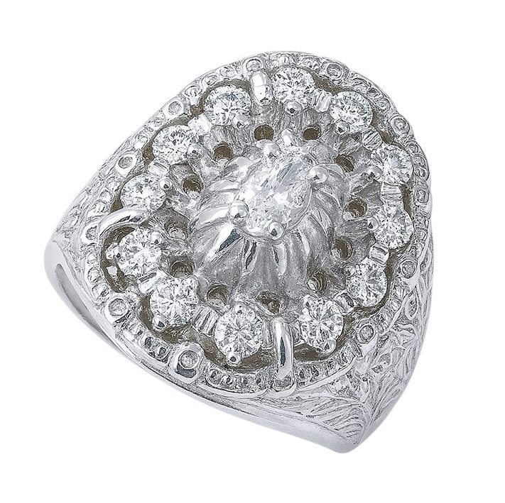 Anillo Tapojo con circonia ovalada y laterales floreados plata