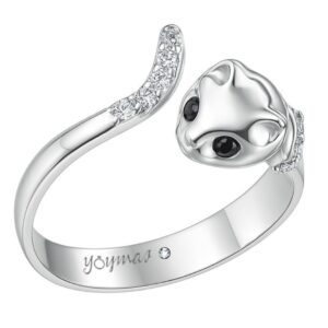 Anillo en forma de gato con circonias ajustable plata