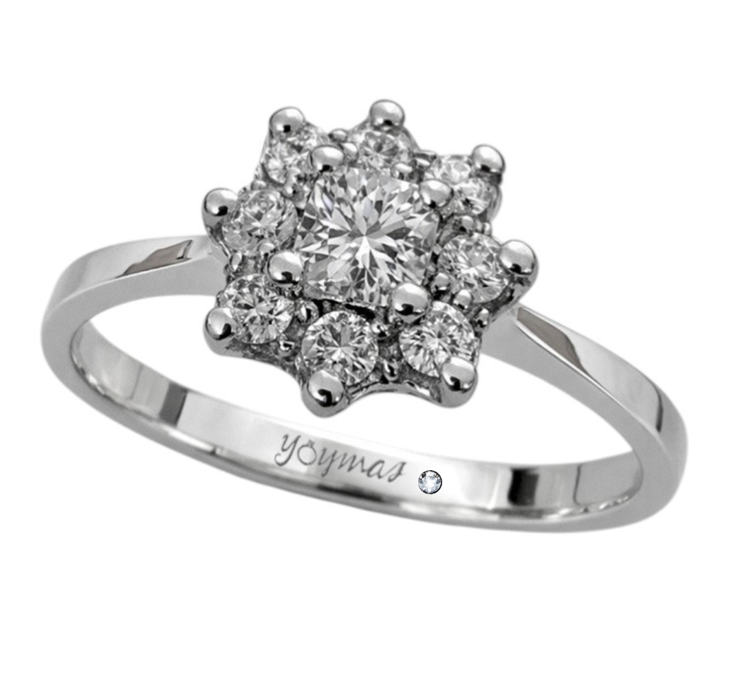 Anillo Diamante cuadrado 2.3mm halon de Moissanitas plata