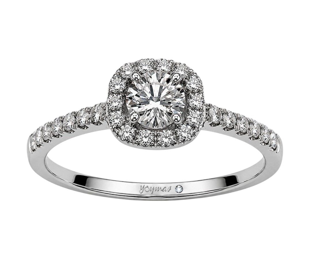 Anillo con Moissanita central y halo de Moissanitas plata
