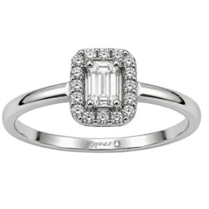 Anillo con Diamante esmeralda y halo de moissanitas plata