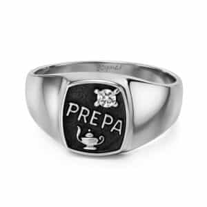 Anillo graduación prepa mesa cuadrada con circonia plata