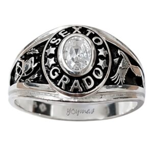 Anillo graduación Sexto Grado con circonia ovalada plata